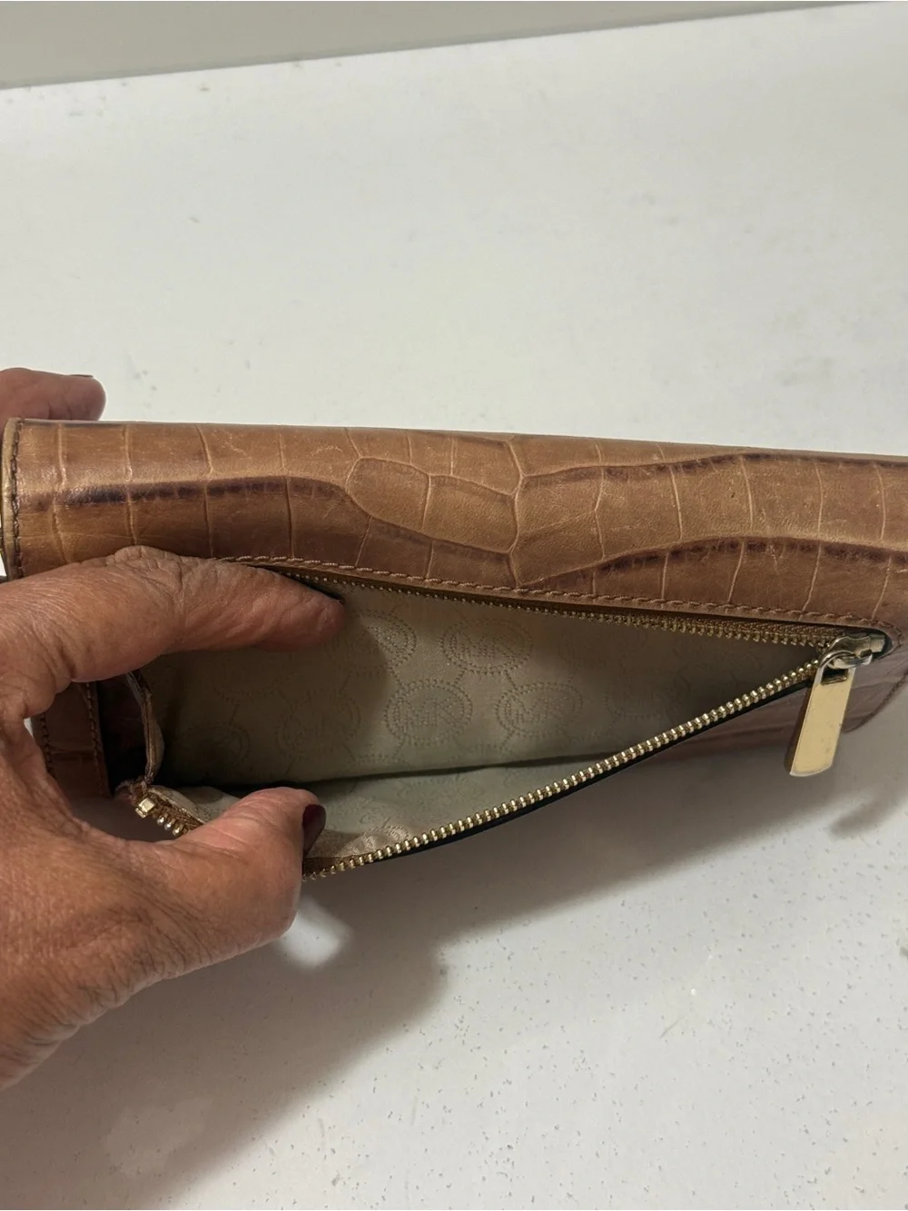 Michael Kors Brown Croc-Embossed Leather Wallet in good condition